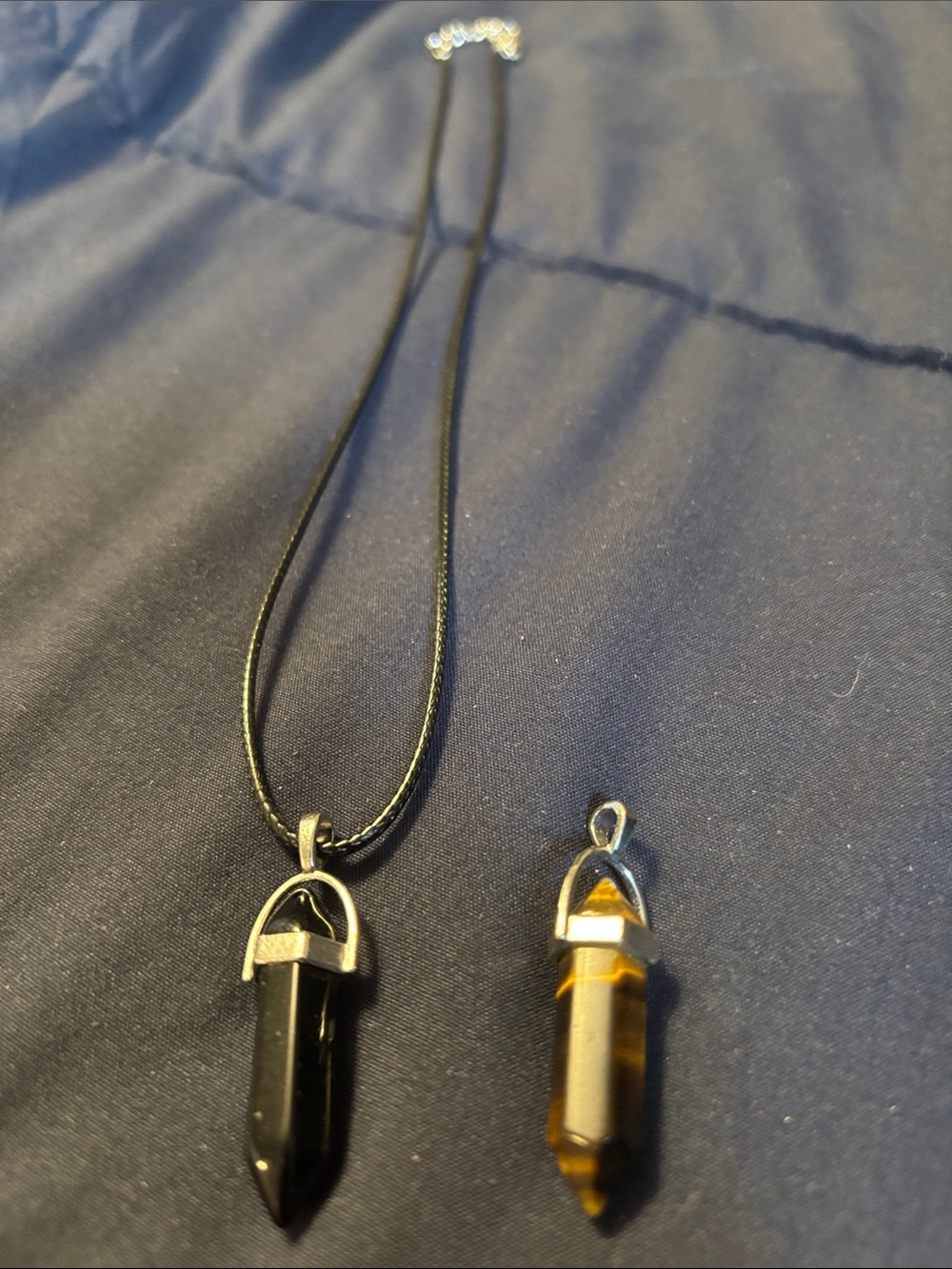 Double Crystal Pendant Necklace with Tiger Eye and Black Stone - Picture 1 of 1